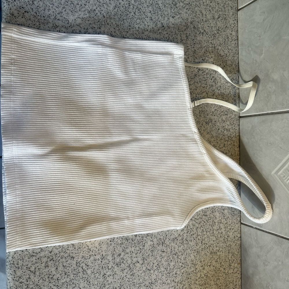 Zara White Ribbed Tank Top S